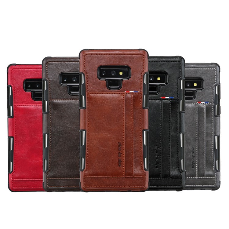 For Samsung Galaxy Note9 N960 PU Leather Coated PC TPU Hybrid Case (Double Card Slots) - Black-9