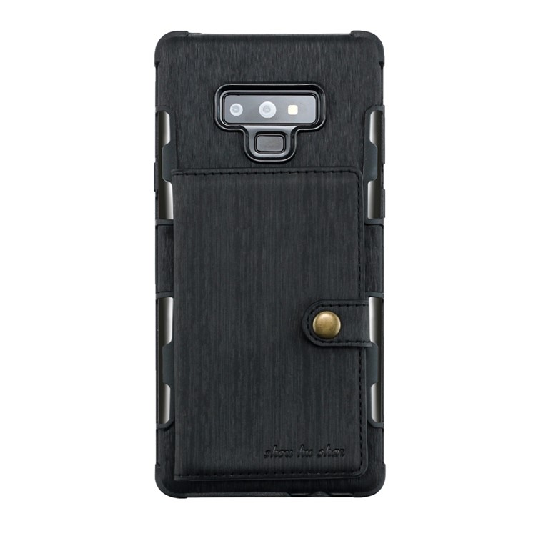 SHOUHUSHEN Brushed Card Slots PU Leather Coated Hard PC Case for Samsung Galaxy Note9 SM-N960 - Black-2