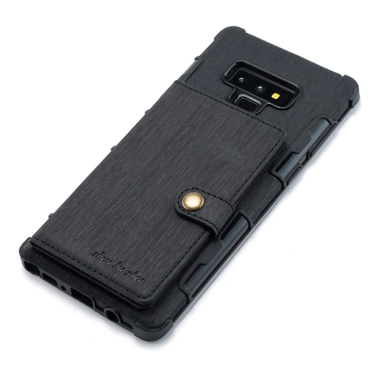 SHOUHUSHEN Brushed Card Slots PU Leather Coated Hard PC Case for Samsung Galaxy Note9 SM-N960 - Black-3