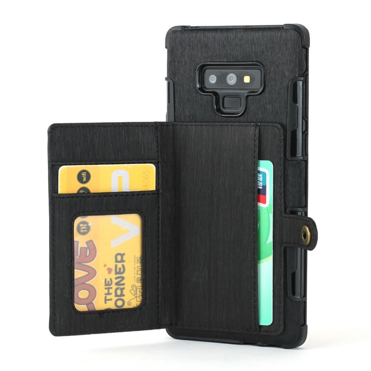SHOUHUSHEN Brushed Card Slots PU Leather Coated Hard PC Case for Samsung Galaxy Note9 SM-N960 - Black-5