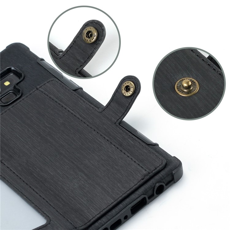 SHOUHUSHEN Brushed Card Slots PU Leather Coated Hard PC Case for Samsung Galaxy Note9 SM-N960 - Black-6