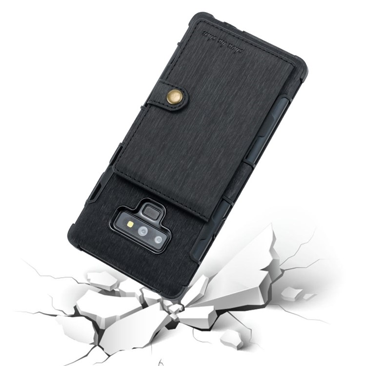 SHOUHUSHEN Brushed Card Slots PU Leather Coated Hard PC Case for Samsung Galaxy Note9 SM-N960 - Black-7