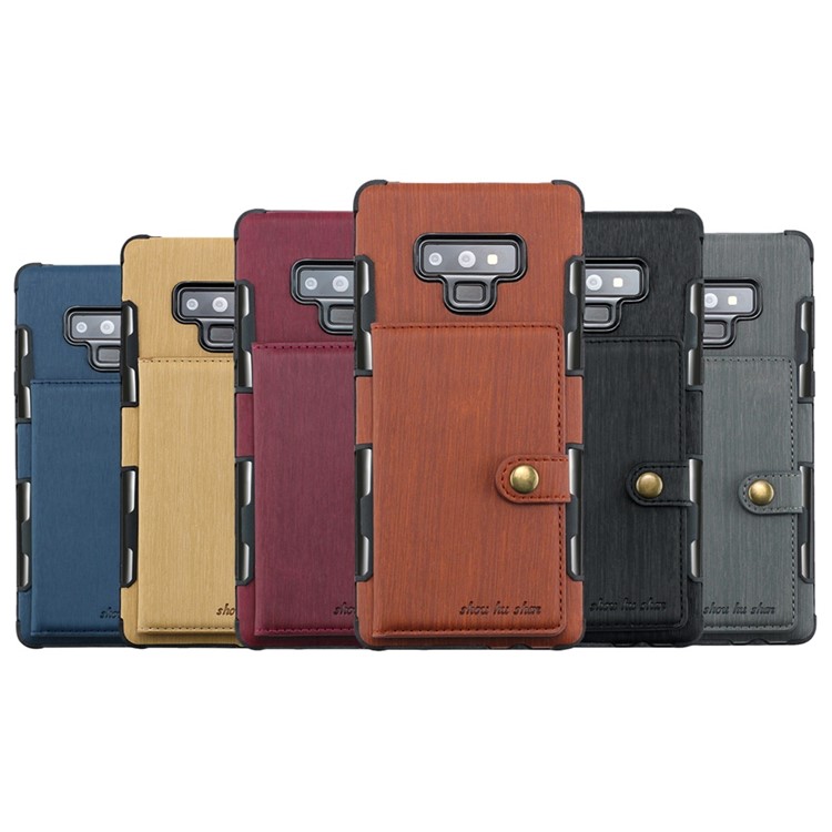 SHOUHUSHEN Brushed Card Slots PU Leather Coated Hard PC Case for Samsung Galaxy Note9 SM-N960 - Black-8