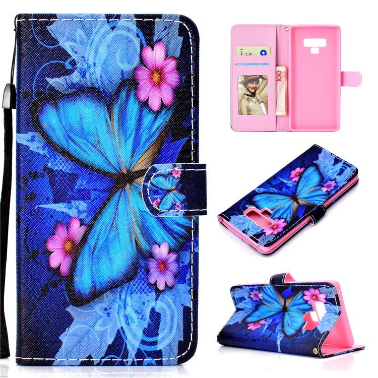 

Pattern Printing Stand Leather Wallet Case for Samsung Galaxy Note9 SM-N960 - Blue Butterfly