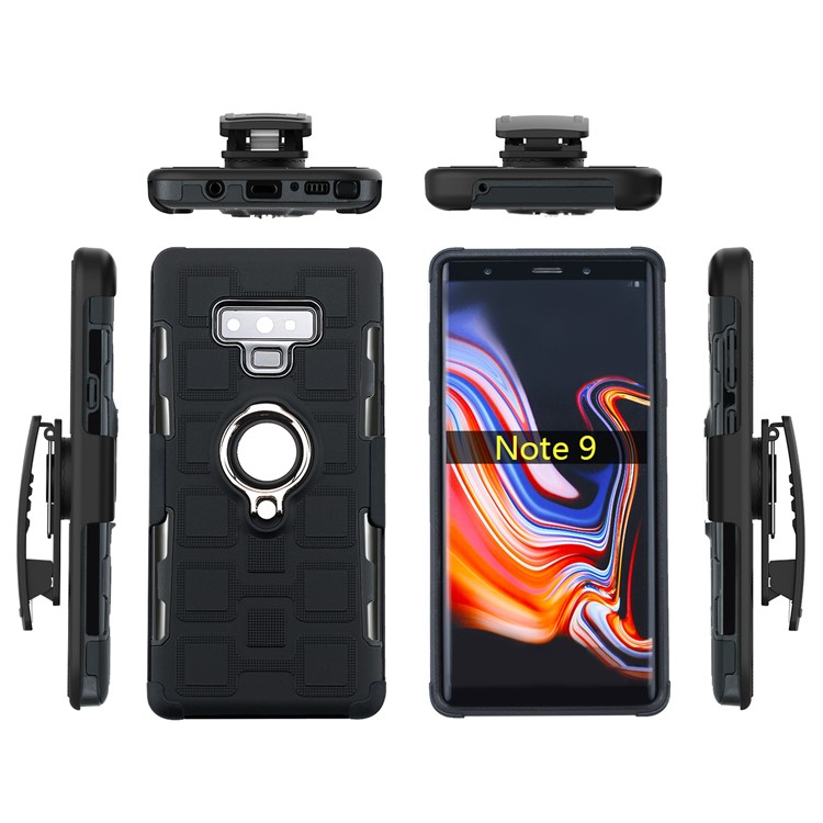 Geometric Pattern TPU PC Belt Clip Hybrid Casing for Samsung Galaxy Note9 N960 (Silver Kickstand and Magnetic Iron) - Black-11