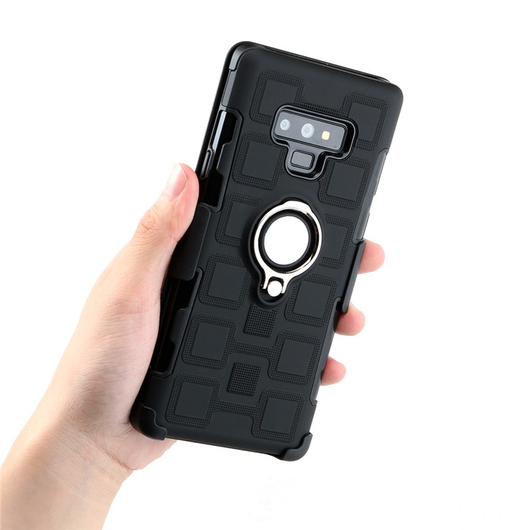 Geometric Pattern TPU PC Belt Clip Hybrid Casing for Samsung Galaxy Note9 N960 (Silver Kickstand and Magnetic Iron) - Black-3