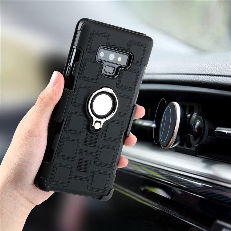 Geometric Pattern TPU PC Belt Clip Hybrid Casing for Samsung Galaxy Note9 N960 (Silver Kickstand and Magnetic Iron) - Black-4