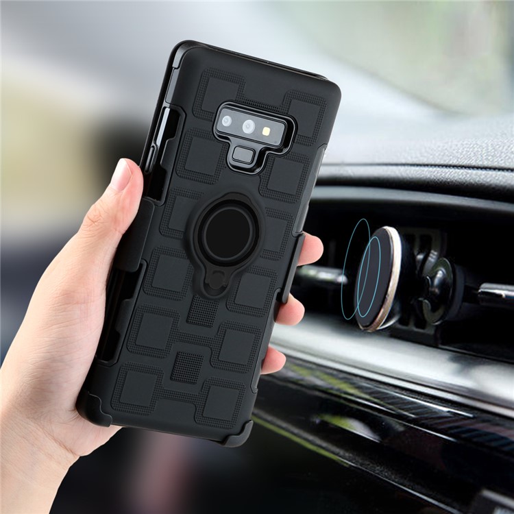 For Samsung Galaxy Note9 N960 TPU PC Belt Clip Hybrid Case | Geometric Pattern | Black Kickstand and Magnet Iron - Black-4
