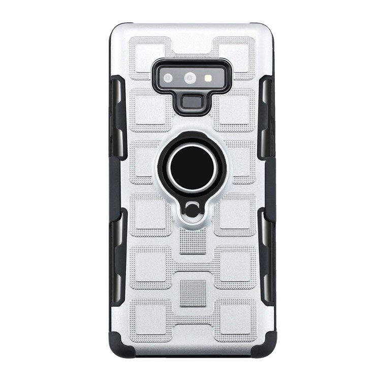 For Samsung Galaxy Note9 N960 TPU PC Belt Clip Hybrid Cover | Geometric Pattern | Black Kickstand and Magnet Iron - Silver-2