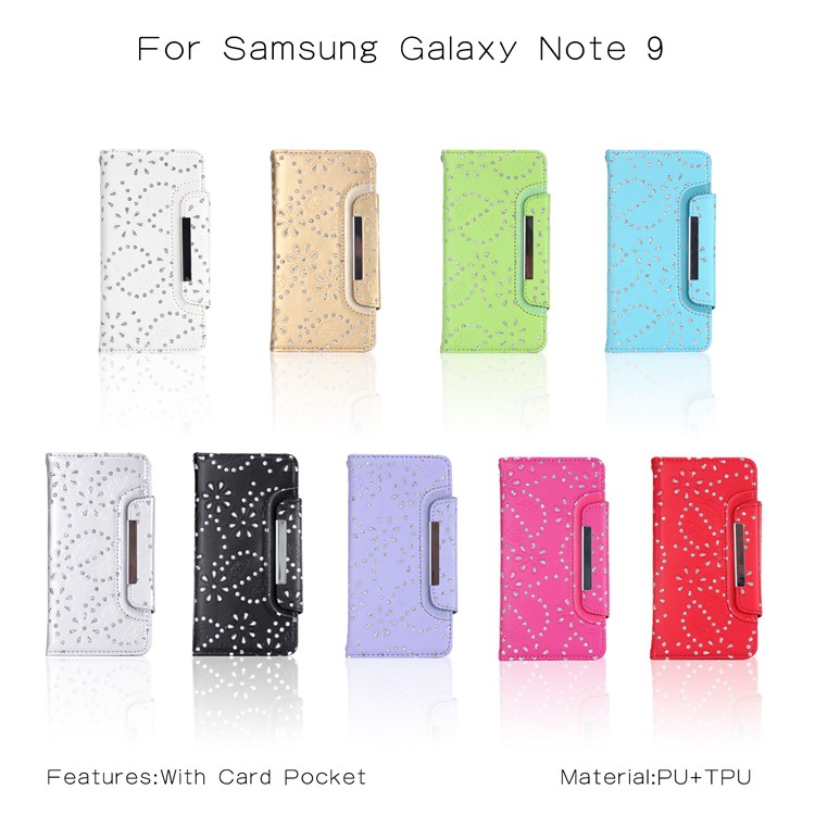 Glittery Leaves Flowers Leather Wallet Cover + Detachable Inner TPU Back Casing for Samsung Galaxy Note9 N960 - Black-6