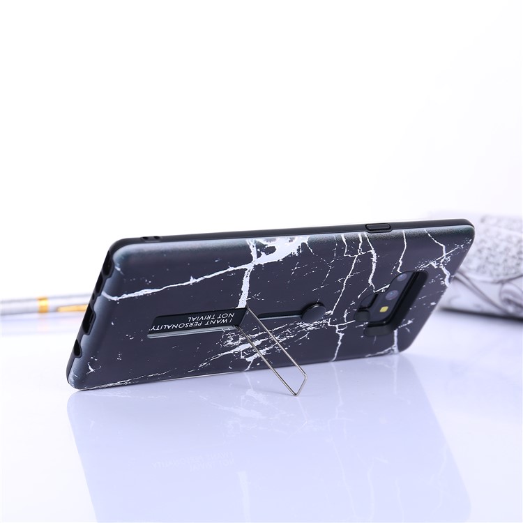 Embossed Marble Pattern TPU PC Hybrid Case with Finger Grip and Kickstand for Samsung Galaxy Note9 N960 - Black-2