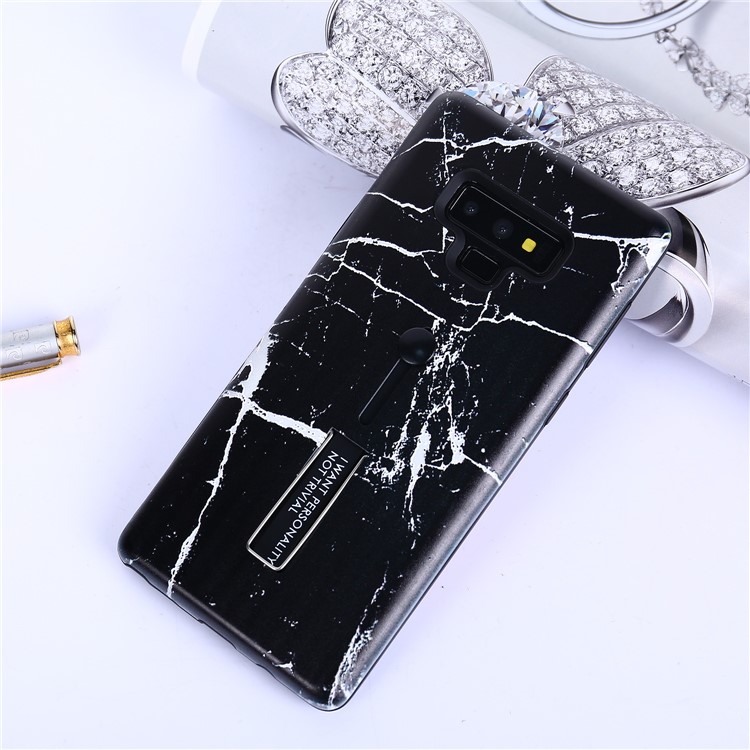 Embossed Marble Pattern TPU PC Hybrid Case with Finger Grip and Kickstand for Samsung Galaxy Note9 N960 - Black-5