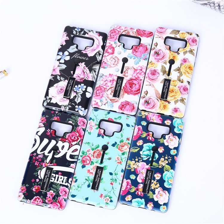 For Samsung Galaxy Note9 N960 Flower Pattern Embossed TPU PC Combo Case with Finger Grip and Kickstand - Charming Flower-11