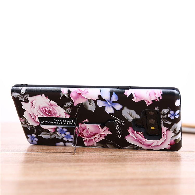 For Samsung Galaxy Note9 N960 Flower Pattern Embossed TPU PC Combo Case with Finger Grip and Kickstand - Charming Flower-2