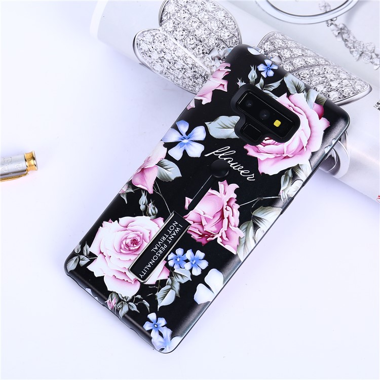 For Samsung Galaxy Note9 N960 Flower Pattern Embossed TPU PC Combo Case with Finger Grip and Kickstand - Charming Flower-5
