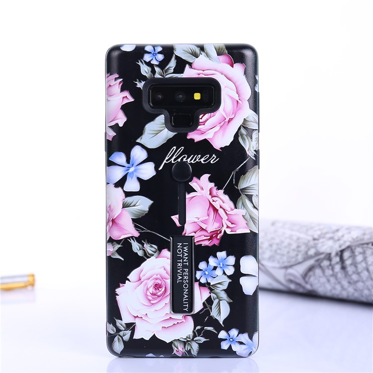 For Samsung Galaxy Note9 N960 Flower Pattern Embossed TPU PC Combo Case with Finger Grip and Kickstand - Charming Flower-6