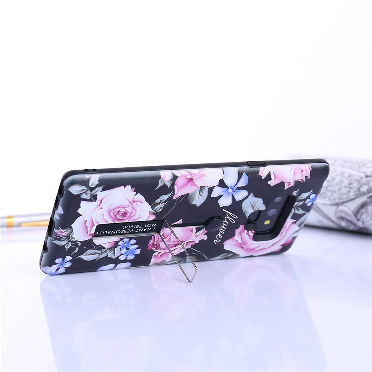 For Samsung Galaxy Note9 N960 Flower Pattern Embossed TPU PC Combo Case with Finger Grip and Kickstand - Charming Flower-7