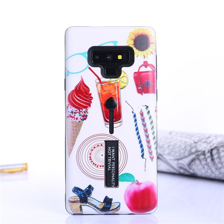 Embossment Pattern Printing TPU + PC Hybrid Mobile Case with Kickstand for Samsung Galaxy Note9 N960 - Drink and Ice Cream-1