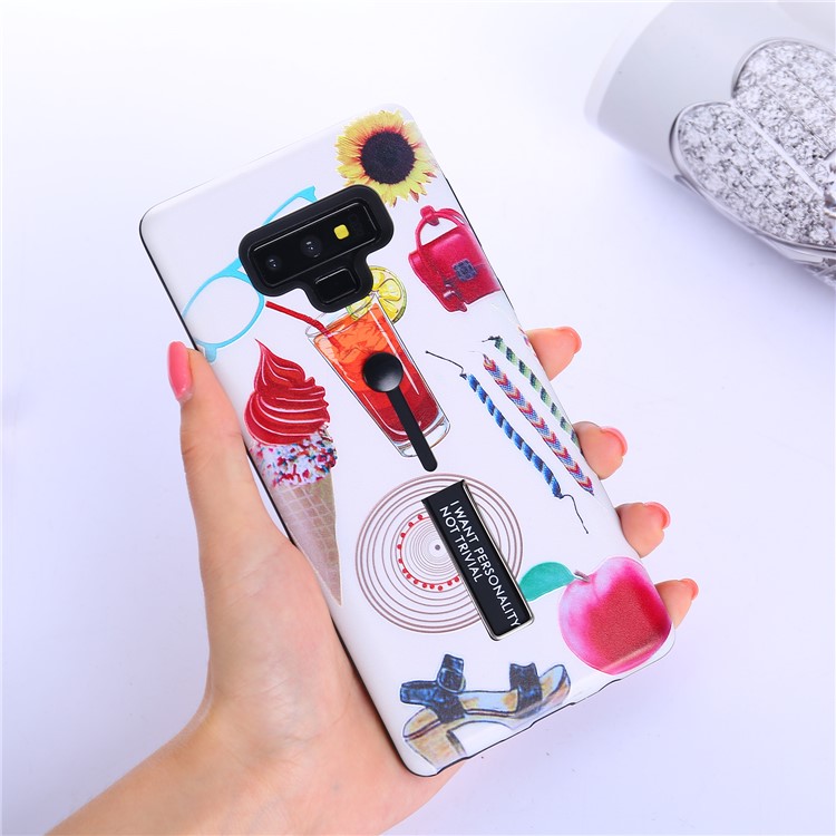 Embossment Pattern Printing TPU + PC Hybrid Mobile Case with Kickstand for Samsung Galaxy Note9 N960 - Drink and Ice Cream-3