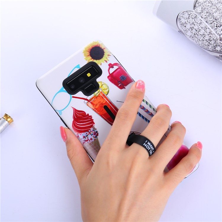 Embossment Pattern Printing TPU + PC Hybrid Mobile Case with Kickstand for Samsung Galaxy Note9 N960 - Drink and Ice Cream-4