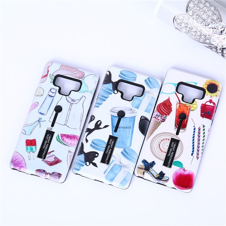 Embossment Pattern Printing TPU + PC Hybrid Mobile Case with Kickstand for Samsung Galaxy Note9 N960 - Drink and Ice Cream-6