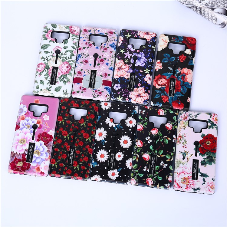 For Samsung Galaxy Note9 N960 Embossed Flower Pattern TPU PC Hybrid Case with Finger Grip and Kickstand - Daisy Flower-11