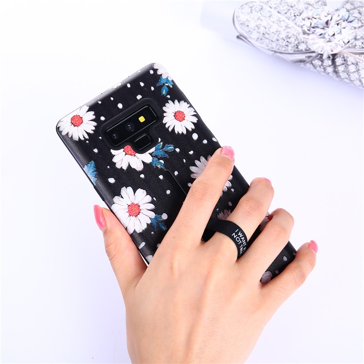 For Samsung Galaxy Note9 N960 Embossed Flower Pattern TPU PC Hybrid Case with Finger Grip and Kickstand - Daisy Flower-3