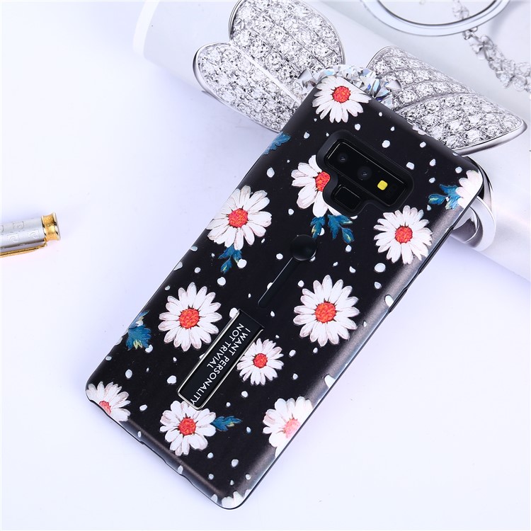 For Samsung Galaxy Note9 N960 Embossed Flower Pattern TPU PC Hybrid Case with Finger Grip and Kickstand - Daisy Flower-4