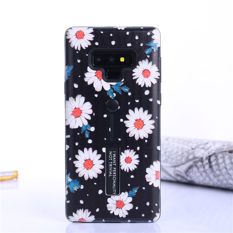 For Samsung Galaxy Note9 N960 Embossed Flower Pattern TPU PC Hybrid Case with Finger Grip and Kickstand - Daisy Flower-5