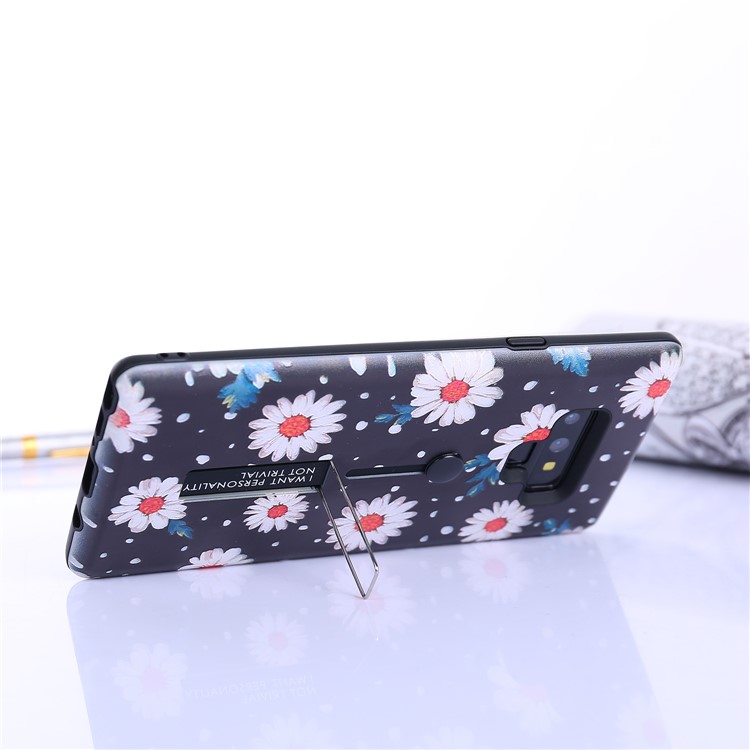 For Samsung Galaxy Note9 N960 Embossed Flower Pattern TPU PC Hybrid Case with Finger Grip and Kickstand - Daisy Flower-6