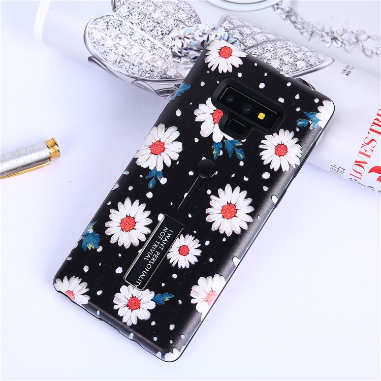 For Samsung Galaxy Note9 N960 Embossed Flower Pattern TPU PC Hybrid Case with Finger Grip and Kickstand - Daisy Flower-9