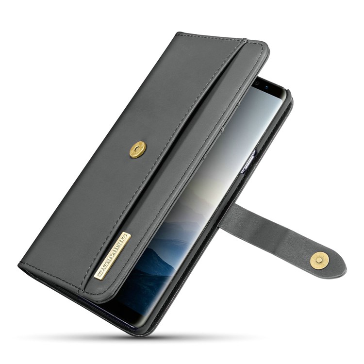 DG.MING Detachable 2-in-1 Split Leather Wallet Shell + PC Back Case for Samsung Galaxy Note9 SM-N960 - Black-13