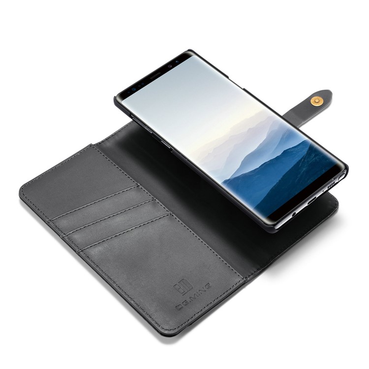 DG.MING Detachable 2-in-1 Split Leather Wallet Shell + PC Back Case for Samsung Galaxy Note9 SM-N960 - Black-9