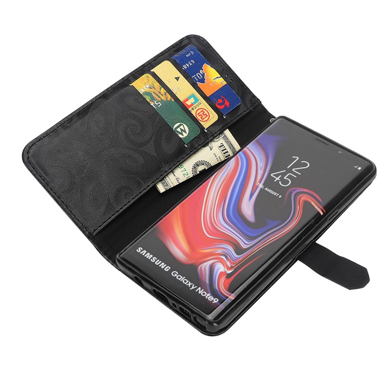 Double Heart Hourglass Quicksand Leather Wallet Case for Samsung Galaxy Note9 N960 - Black-5