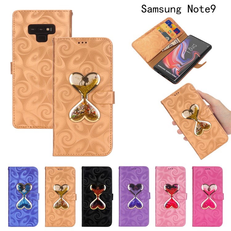 Double Heart Hourglass Quicksand Leather Wallet Case for Samsung Galaxy Note9 N960 - Black-8