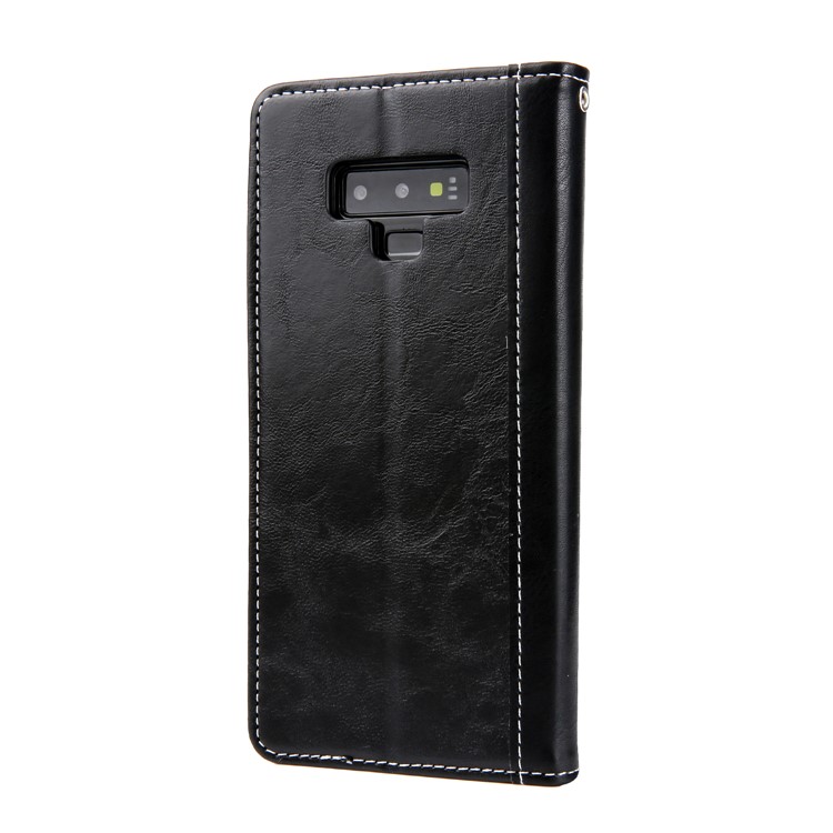 Stitching Leather Wallet Case with Stand for Samsung Galaxy Note9 SM-N960 - All Black-2
