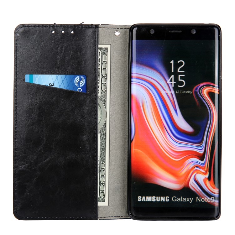 Stitching Leather Wallet Case with Stand for Samsung Galaxy Note9 SM-N960 - All Black-5