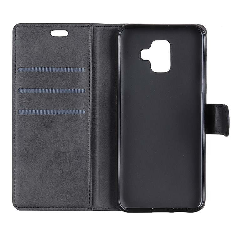 For Samsung Galaxy A6 (2018) Matte PU Leather Wallet Stand Protective Cover - Black-8