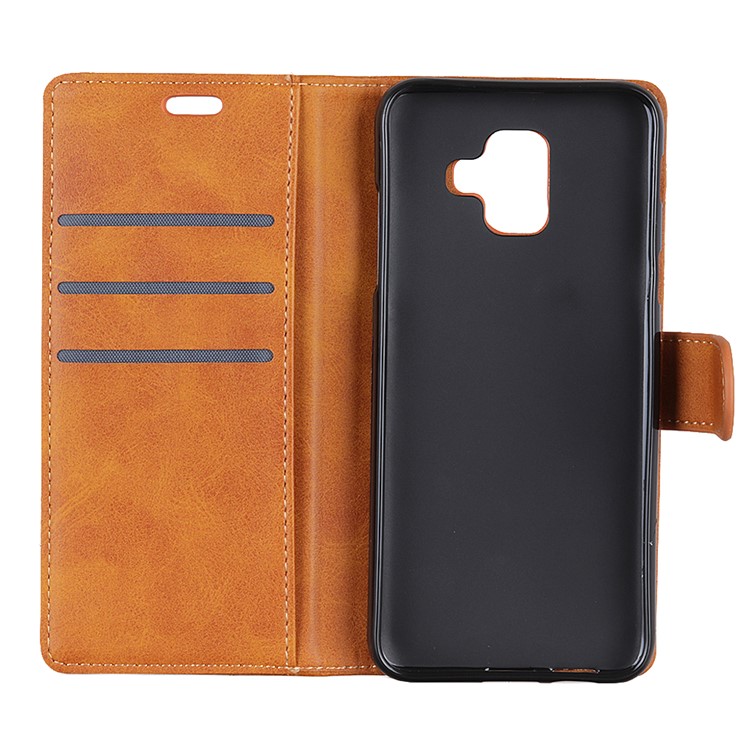 For Samsung Galaxy A6 (2018) Matte PU Leather Wallet Stand Phone Case Cover - Brown-8