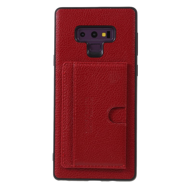 Split Leather Coated TPU Card Holder Kickstand Case for Samsung Galaxy Note9 N960 - Red-3