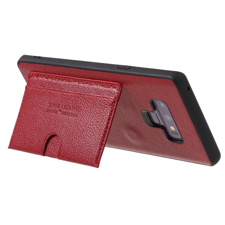 Split Leather Coated TPU Card Holder Kickstand Case for Samsung Galaxy Note9 N960 - Red-4
