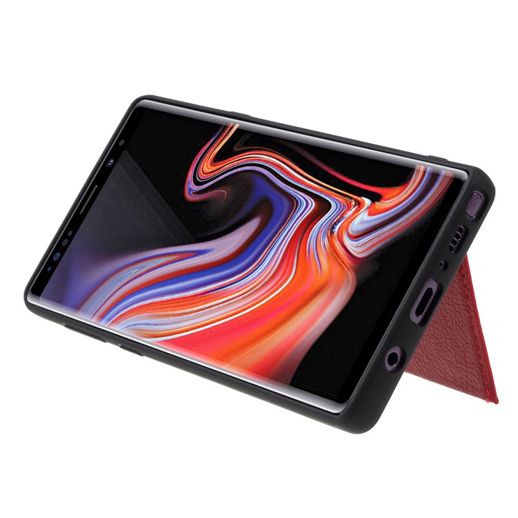 Split Leather Coated TPU Card Holder Kickstand Case for Samsung Galaxy Note9 N960 - Red-5