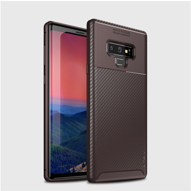 IPAKY Carbon Fiber Texture Soft TPU Back Airbag Protection Back Accessory Cover for Samsung Galaxy Note9 N960 - Brown-1