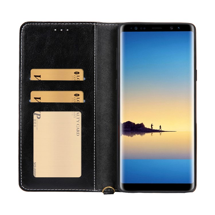 CMAI2 Jeans Cloth PU Leather Wallet Case with Hand Strap for Samsung Galaxy Note9 N960 - Black-10