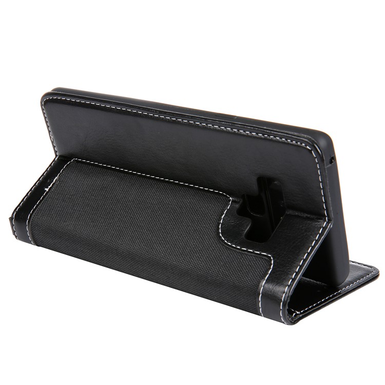 CMAI2 Jeans Cloth PU Leather Wallet Case with Hand Strap for Samsung Galaxy Note9 N960 - Black-11