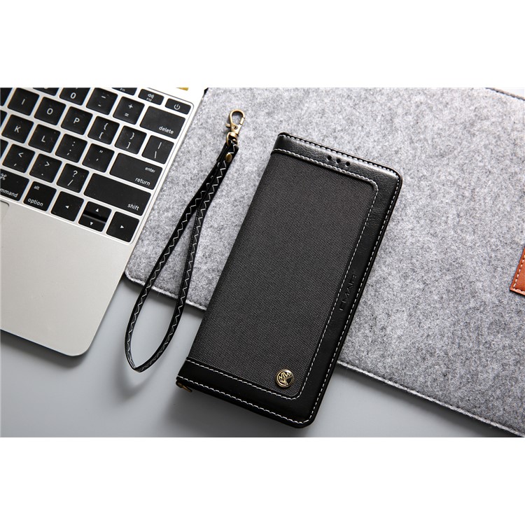 CMAI2 Jeans Cloth PU Leather Wallet Case with Hand Strap for Samsung Galaxy Note9 N960 - Black-13