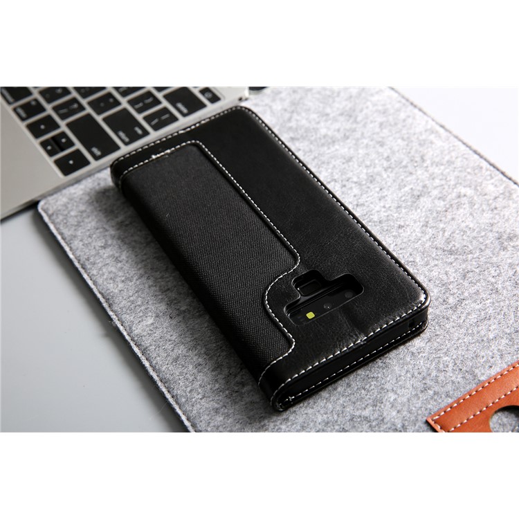 CMAI2 Jeans Cloth PU Leather Wallet Case with Hand Strap for Samsung Galaxy Note9 N960 - Black-16