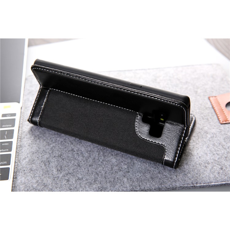 CMAI2 Jeans Cloth PU Leather Wallet Case with Hand Strap for Samsung Galaxy Note9 N960 - Black-17