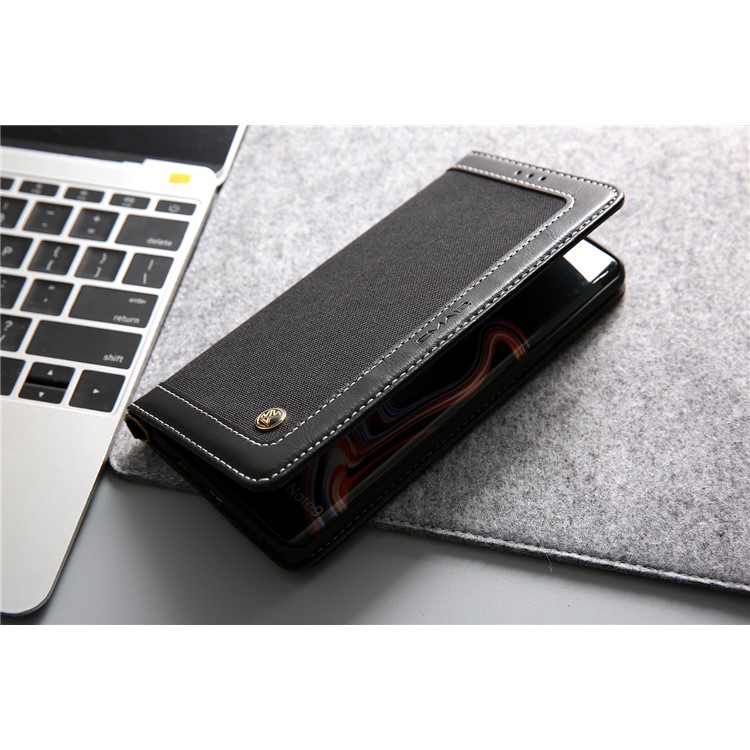 CMAI2 Jeans Cloth PU Leather Wallet Case with Hand Strap for Samsung Galaxy Note9 N960 - Black-19