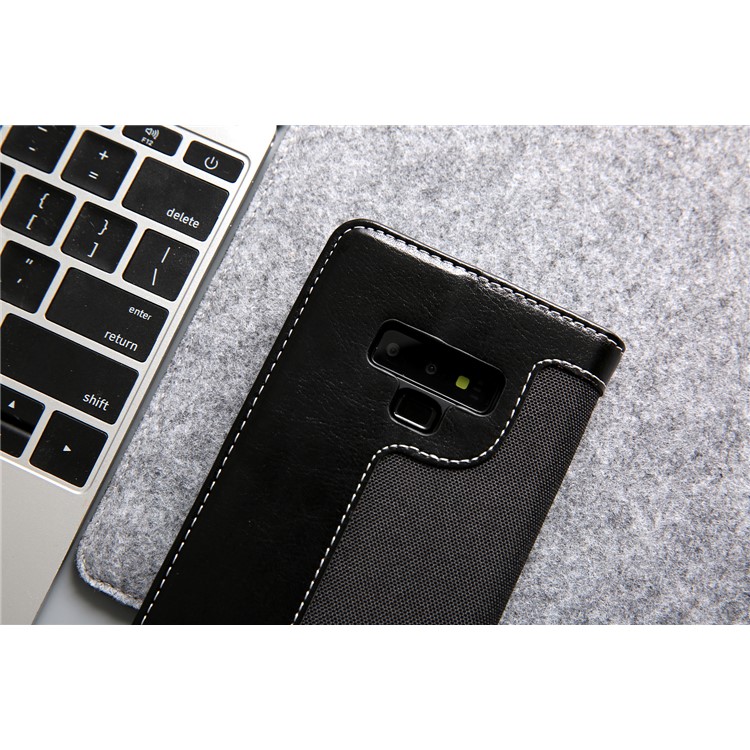 CMAI2 Jeans Cloth PU Leather Wallet Case with Hand Strap for Samsung Galaxy Note9 N960 - Black-20